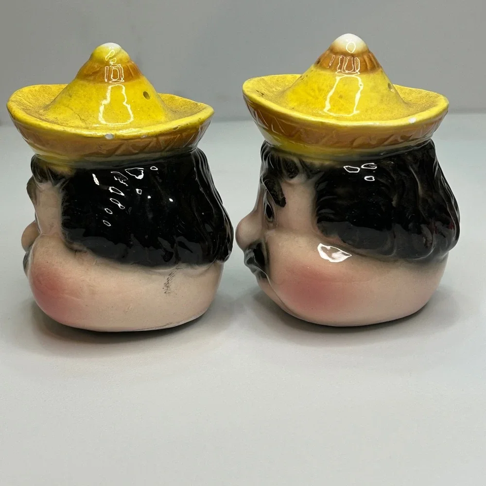 Vintage Mexican Sombrero Man Salt and Pepper Shakers Japan 1818 Ceramic Set
